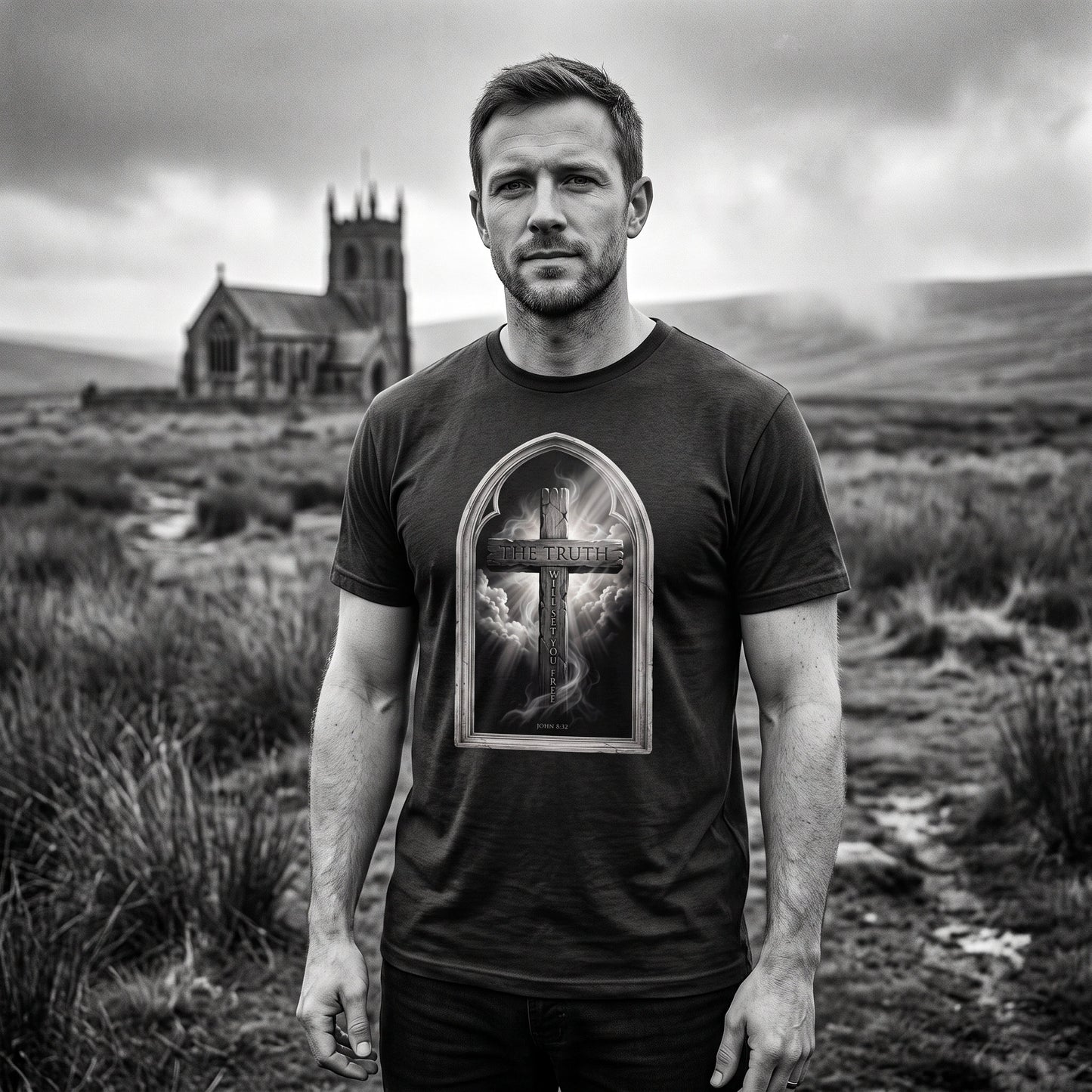 The Truth Will Set You Free – Gothic Window Cross T-Shirt