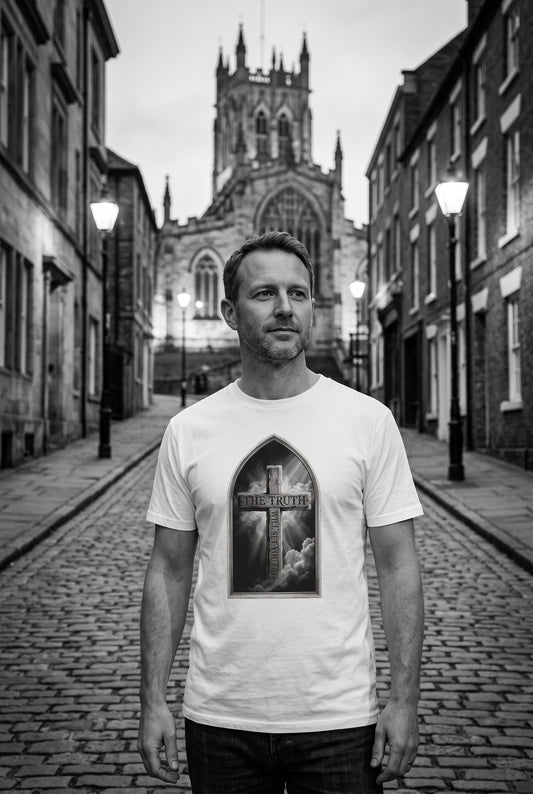 The Truth Will Set You Free – Cathedral Light Cross T-Shirt