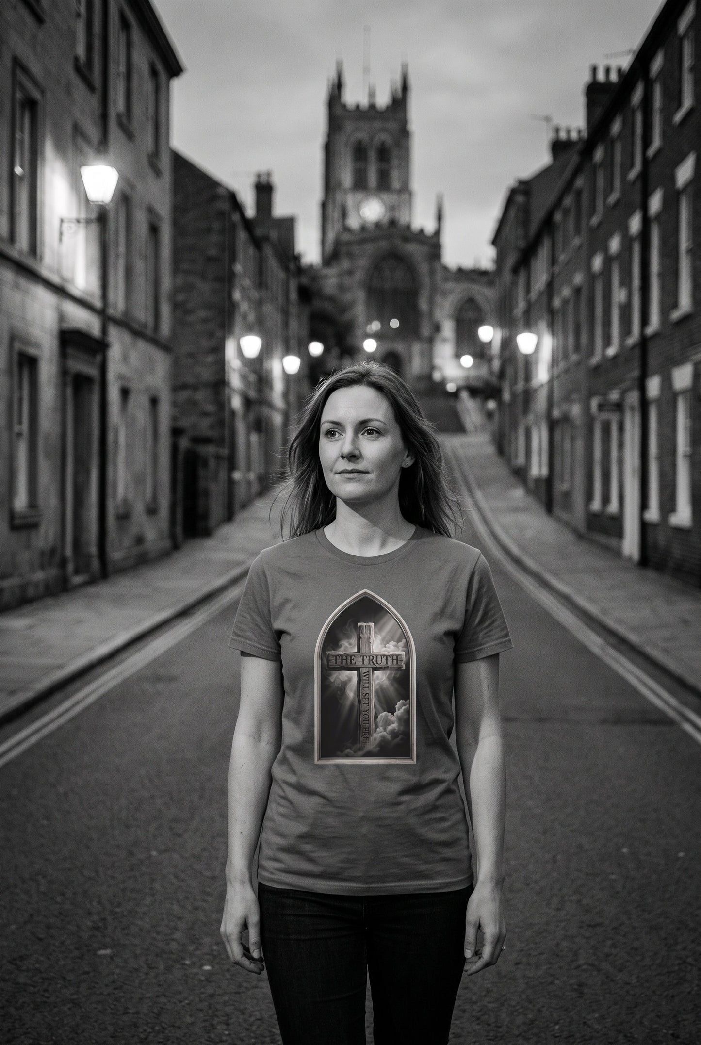 The Truth Will Set You Free – Cathedral Light Cross T-Shirt